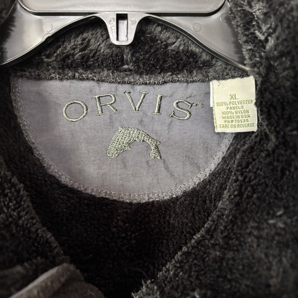 Orvis Men's XL Warm Black Fleece And Fur Lined Zip Vest 3 Pockets in Front - Picture 6 of 10